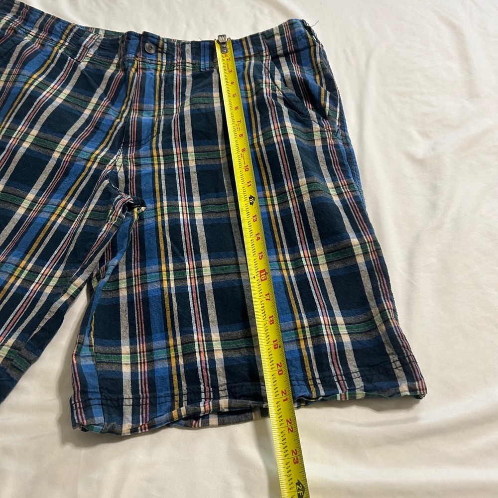 Mossimo Supply Co Mens Plaid Shorts Navy Blue Green Yellow Size 40 Flat Front - Picture 3 of 11